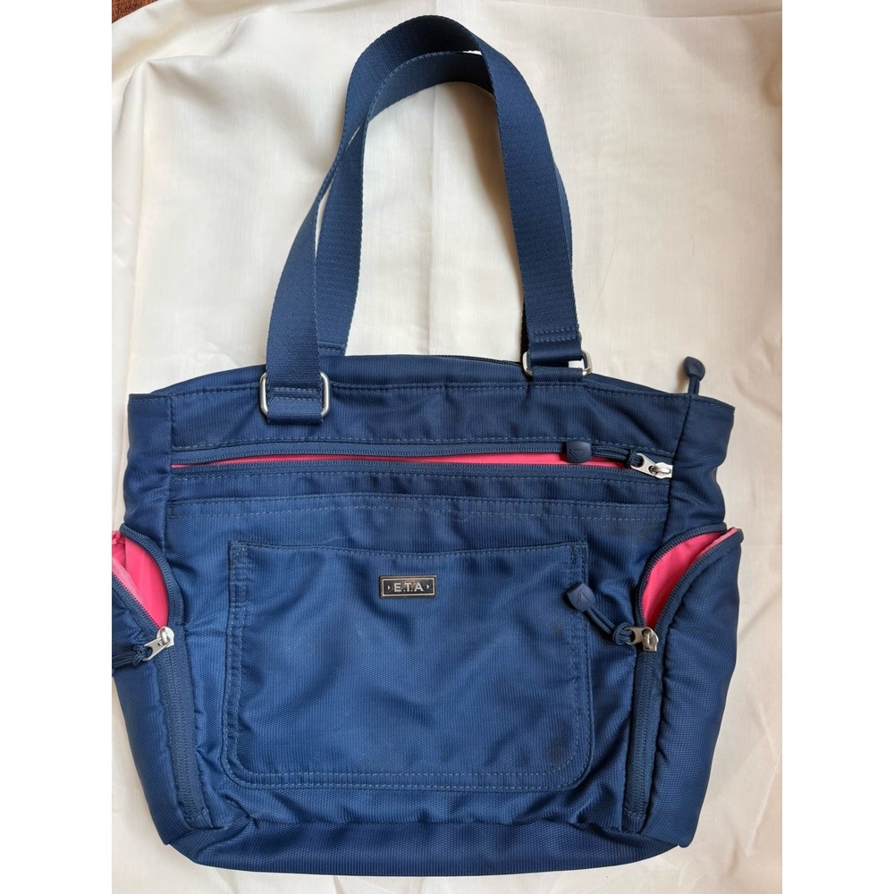 E.T.A. Everyday Travel Adventure Baltic Blue Nylon Shoulder Tote Bag Pink